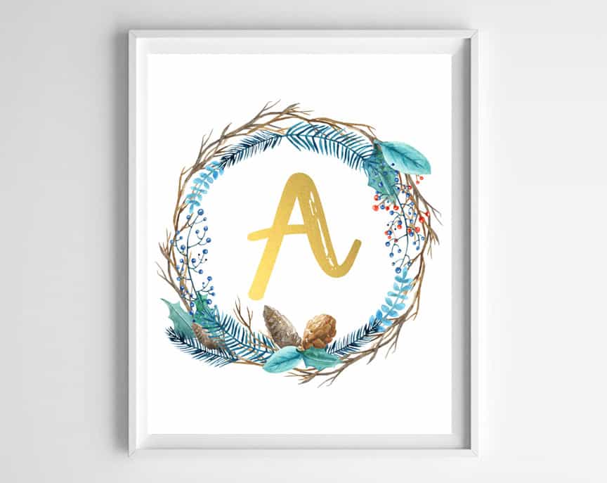 winter wreath free initial printables