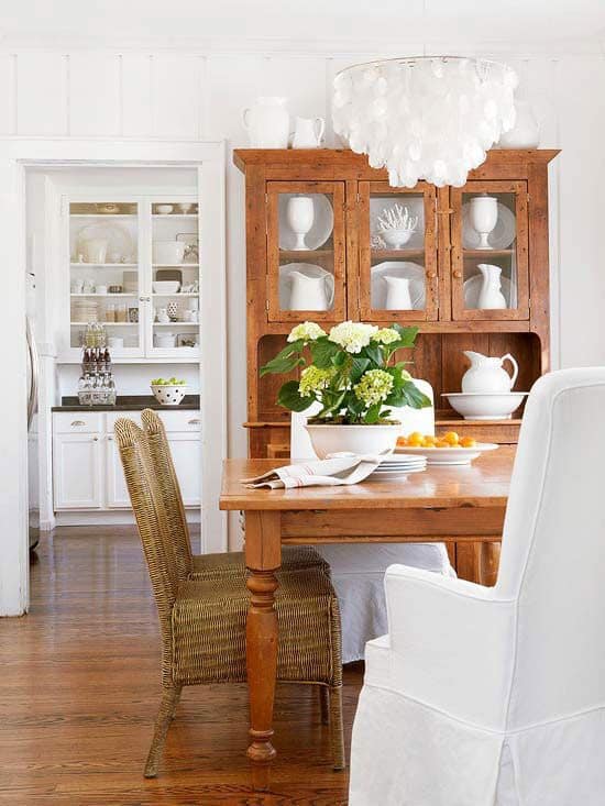 white and wood dining room