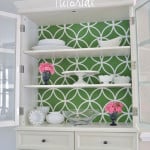 stenciled china cabinet burlap+blue