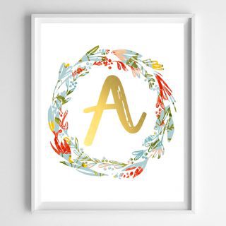 floral initial wreath printables
