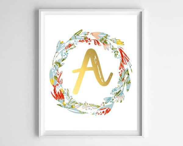 floral initial wreath printables