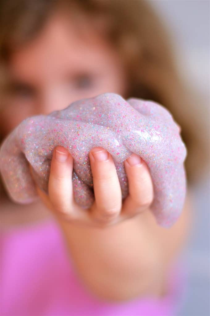 Glittery Kid-Safe Elmer's Unicorn Slime Recipe - Happy Hooligans