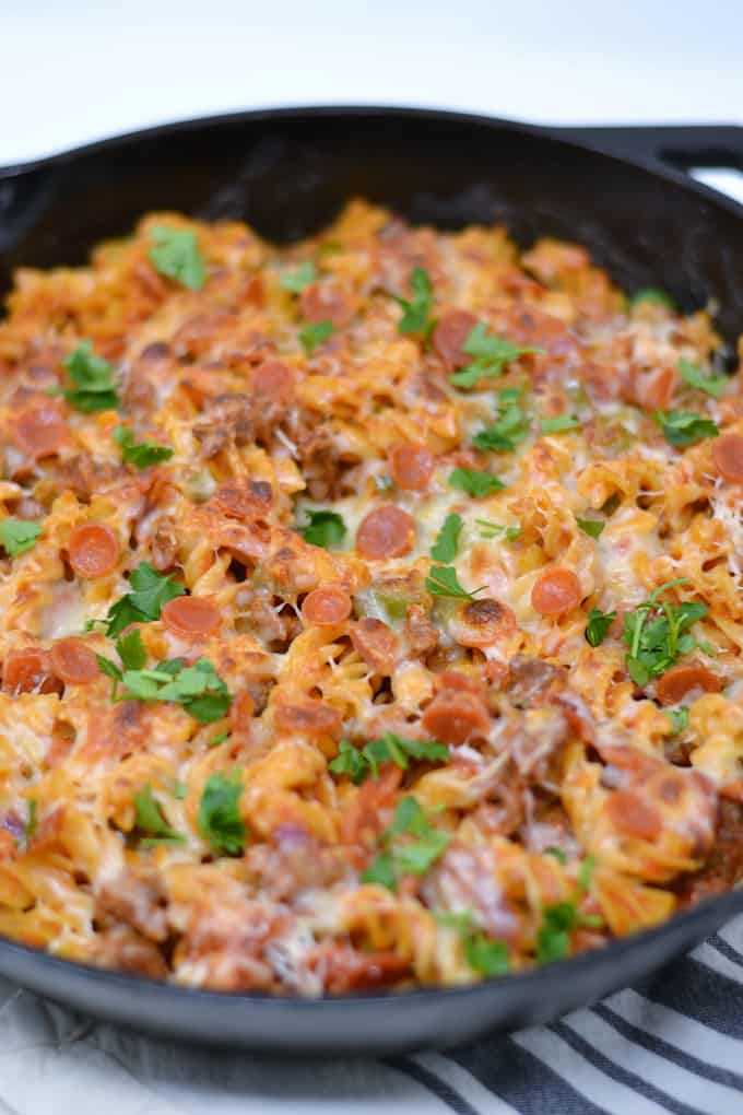 SUPREME PIZZA PASTA BAKE {A RECIPE}