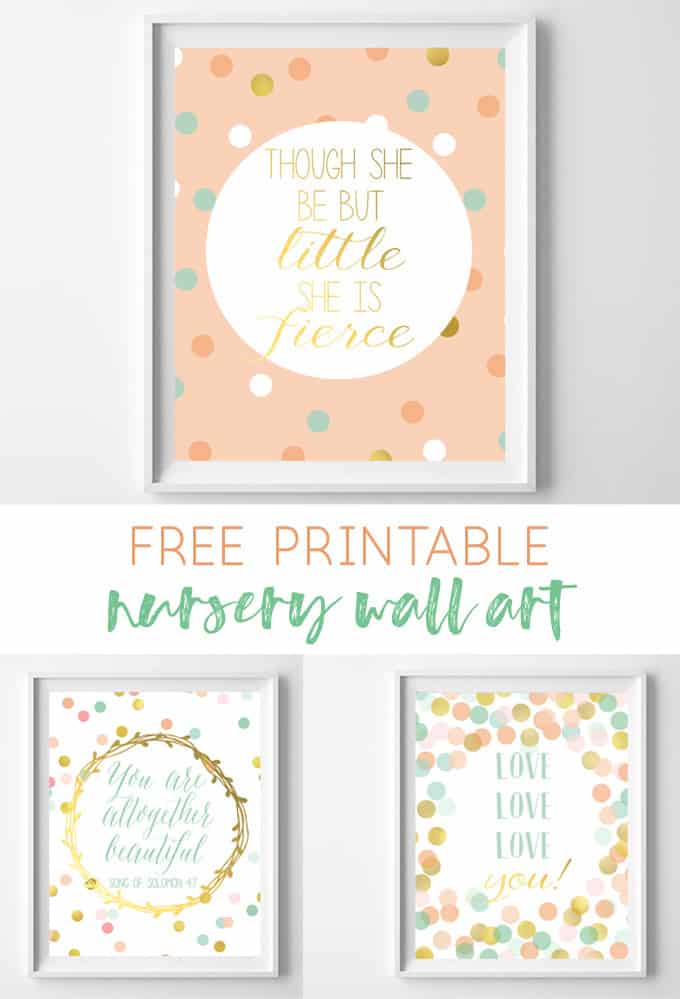 kids printables | free printables | printable wall art | mint art | baby shower | baby gift | baby girl | though she be but little she is fierce