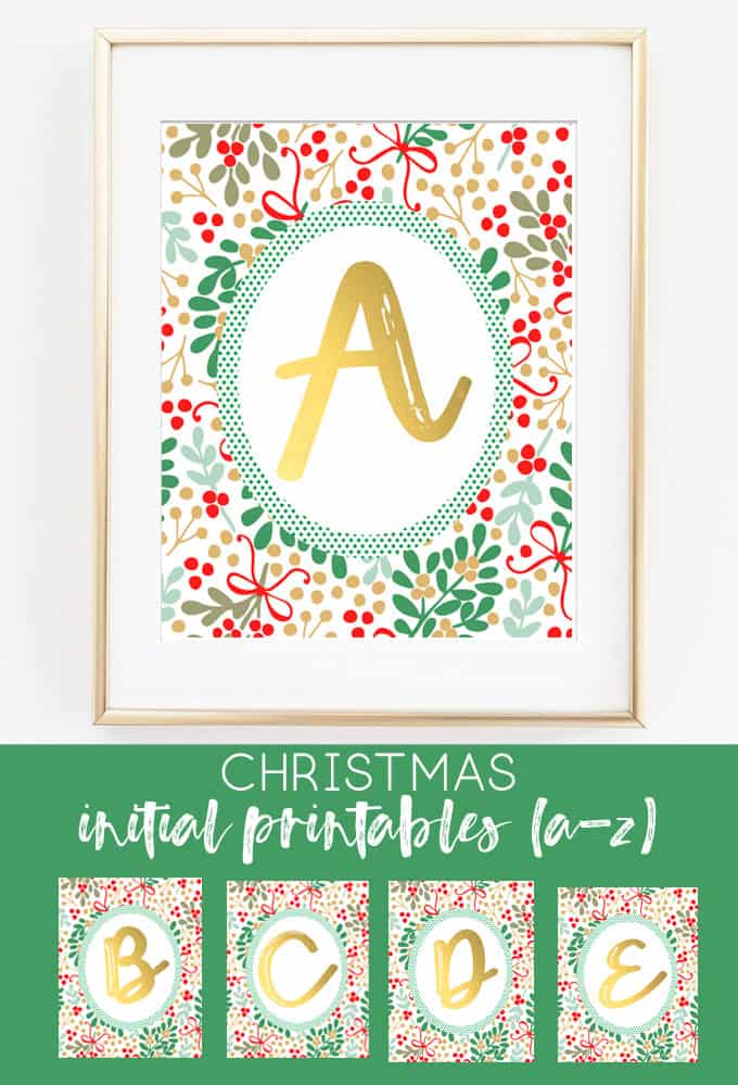 christmas initial printables | christmas printables | free christmas printables | holly berries | gold | christmas decor | fixer upper | rustic | whimsical | cheap christmas gifts