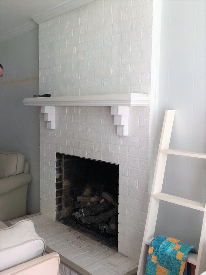 white brick fireplace