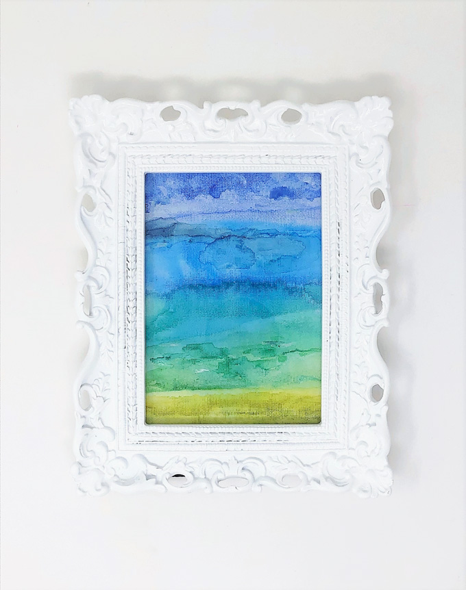 beach watercolor canvas in white frame