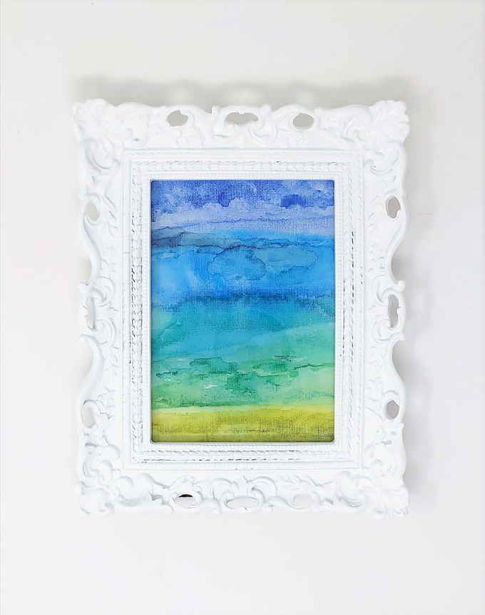 beach watercolor canvas in white frame