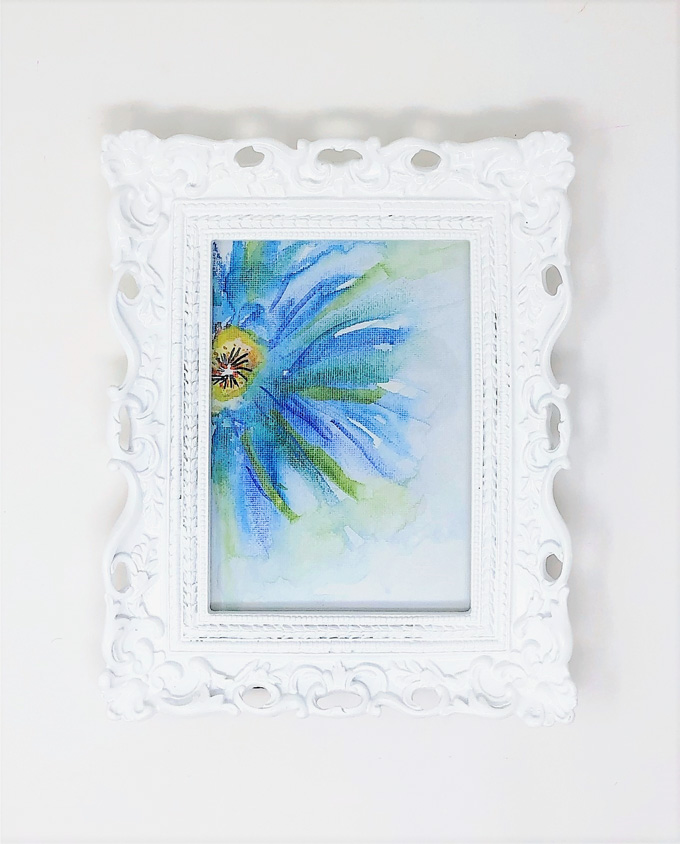 floral watercolor canvas in white frame 2