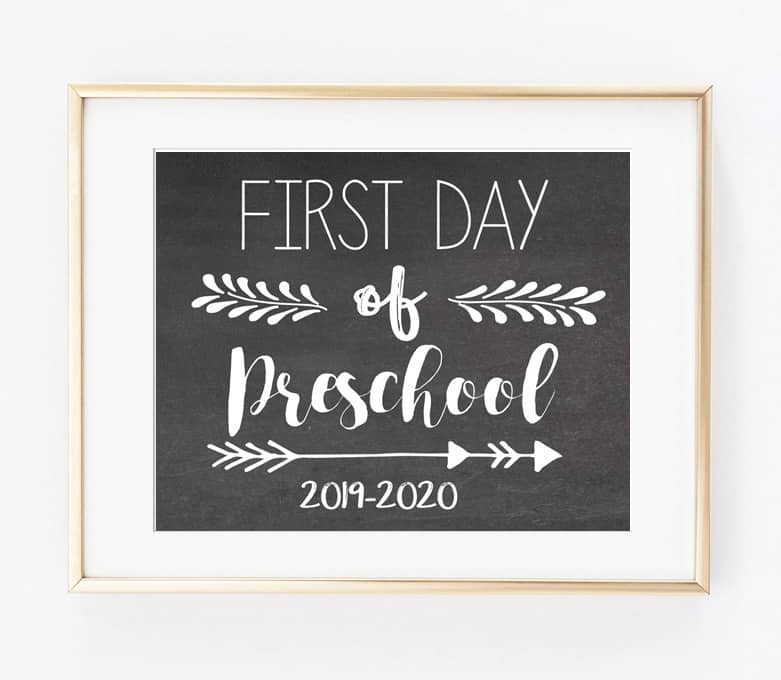 first day of preschool sign