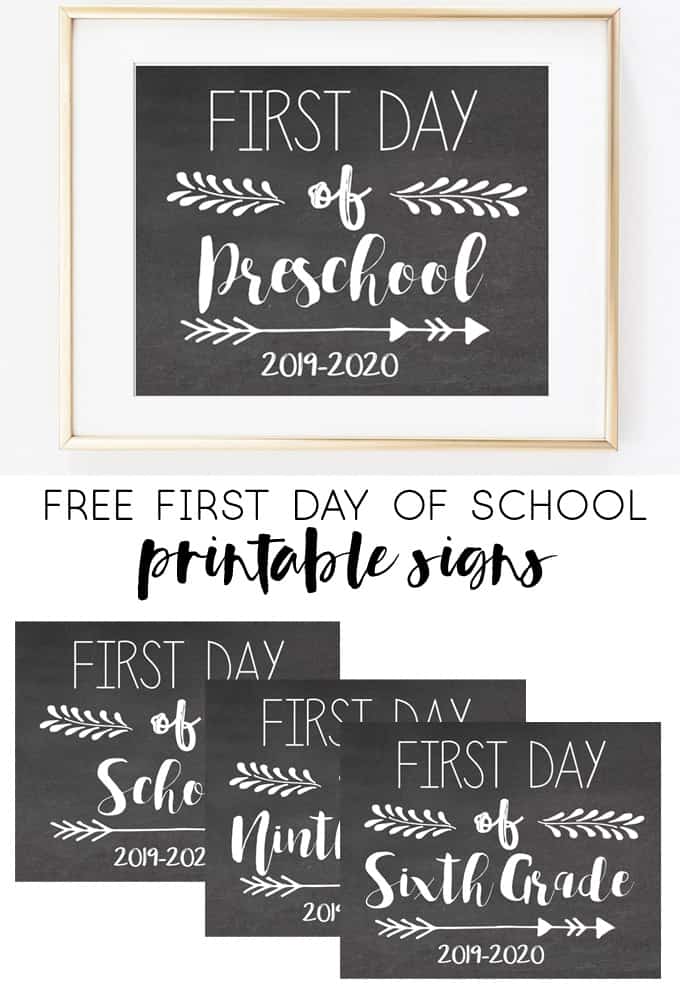 first day of school printable signs