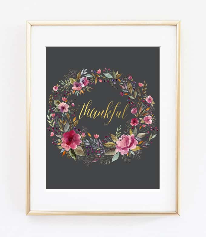 thankful wall art printable in frame