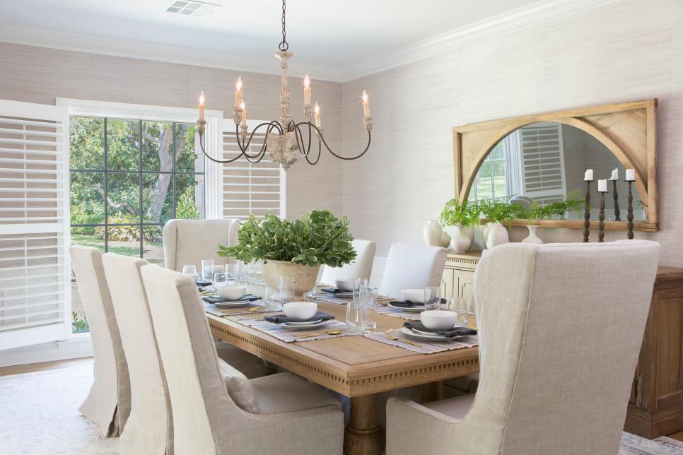 fixer upper dining table off of kitchen island