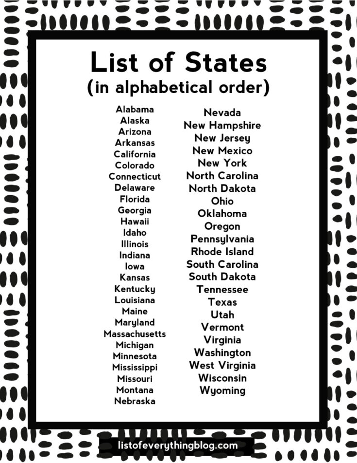 Free Printable List Of States In Alphabetical Order