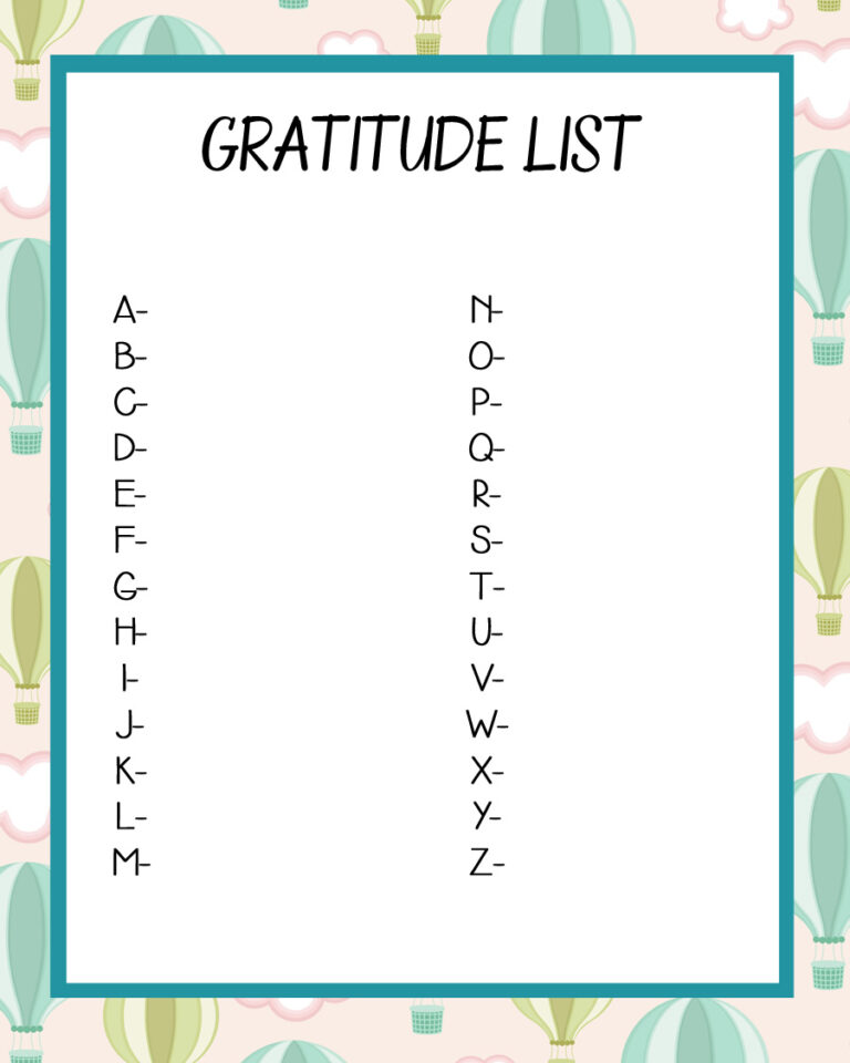 gratitude list printable