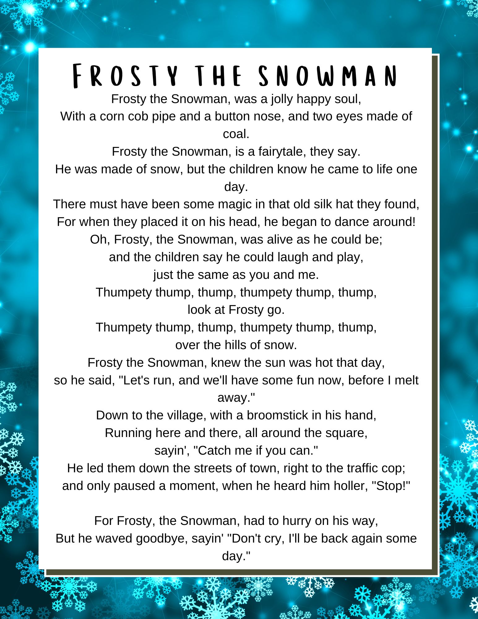 frosty the snowman lyrics