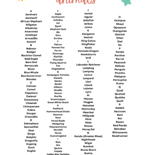 abc animal list