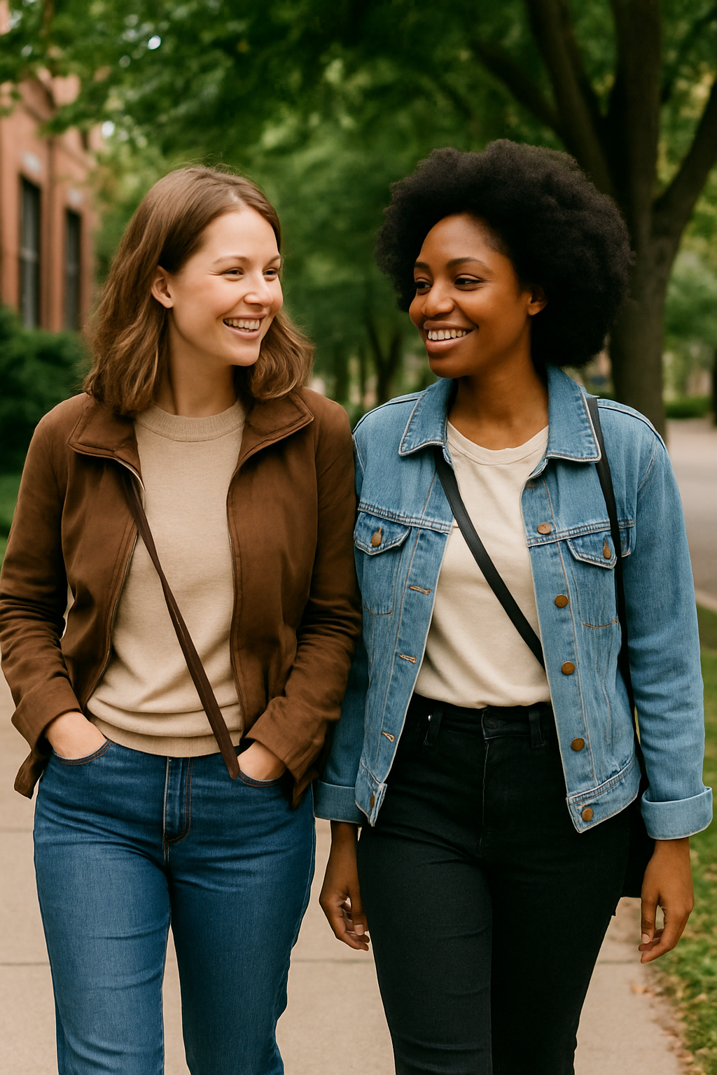 two woman walking